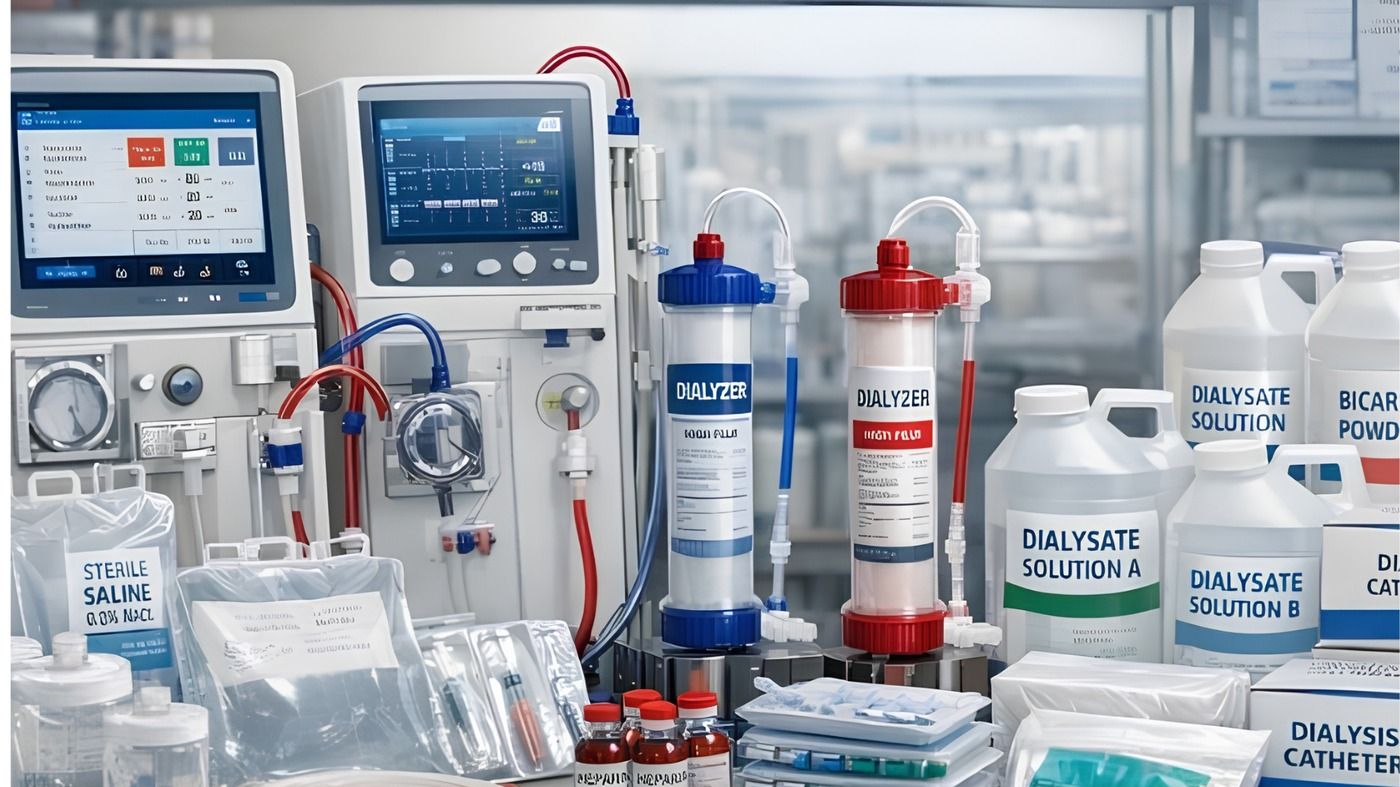 Dialysis consumables: dialysers, concentrates, bloodlines and catheters