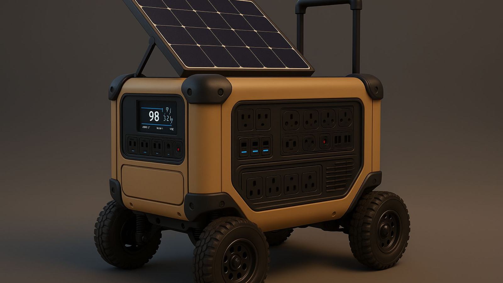 Wheeled portable power station with fold-out solar panel